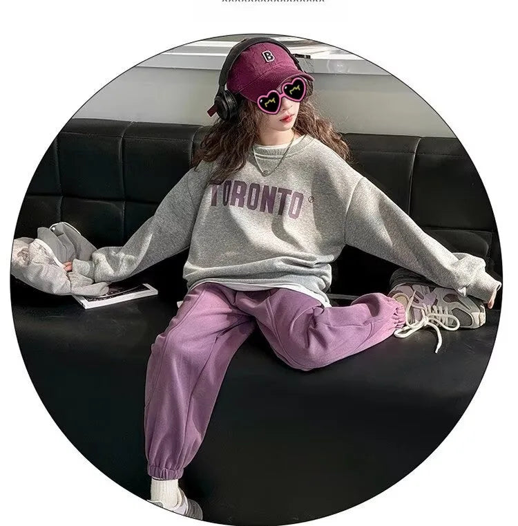 2026 Herbst Winter Mädchen Kleidung Set: Kapuzen-Sweatshirt mit Buchstaben-Print + Hose mit Knöchelbündchen für Teenager und Kinder von 4, 8, 9, 10, 12, 15 Jahren