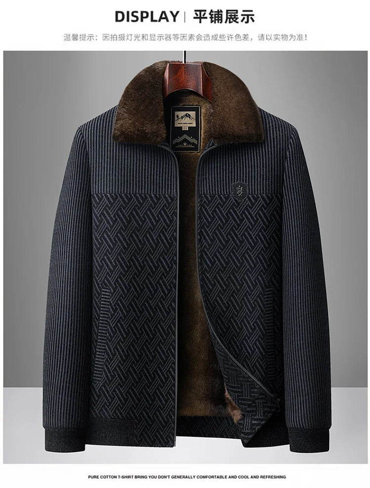 2025, Herren-Jacke aus Wollmischung, Herren-Plüsch-verdickte Chenille-Baumwollkleidung, Papa-Kleidung, warmer Opa-Baumwollmantel
