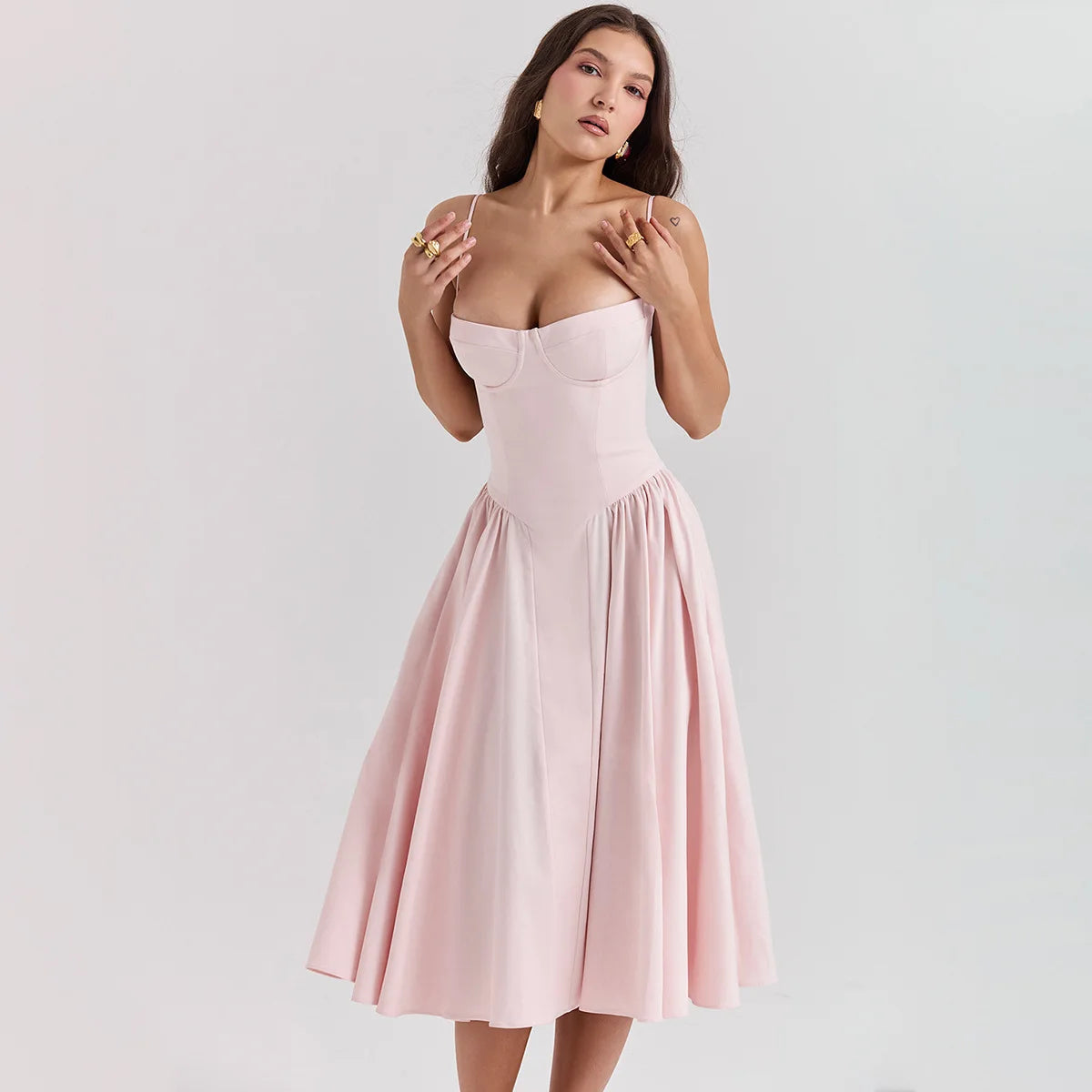 Sommer Frauen elegante ärmellose rücken freie Falten kleider Dame sexy feste Schlinge Midi-Kleid 2024 weibliche Party Abend A-Linie Roben
