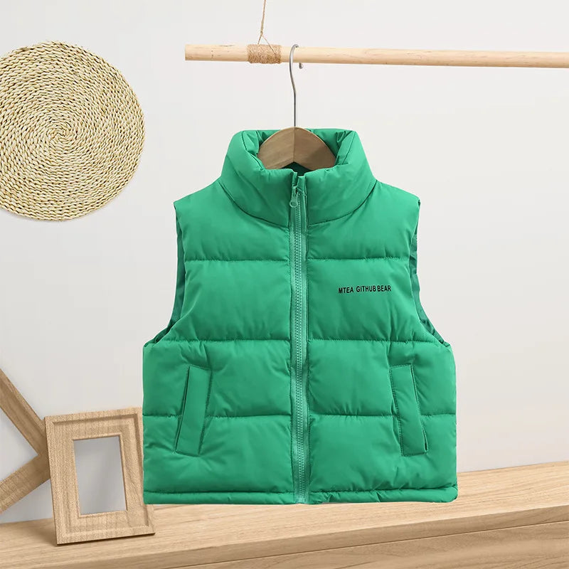 Weste für Teenager, Jungen und Mädchen, Frühling und Herbst, einfarbig, dick, warmhaltend, Stehkragen, für Kinder von 4-14 Jahren, Winter-Baumwoll-Daunenjacke