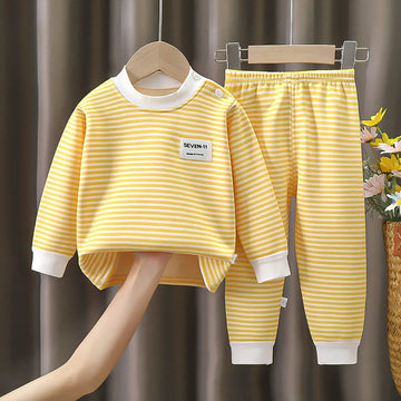 Warmes Baby-Kleidungsset mit Fleece-Futter für Kinder, Jungen und Mädchen, gestreifte Unterwäsche, Nachtwäsche-Set, ideal für Zuhause, Pyjamas, Herbst und Winter