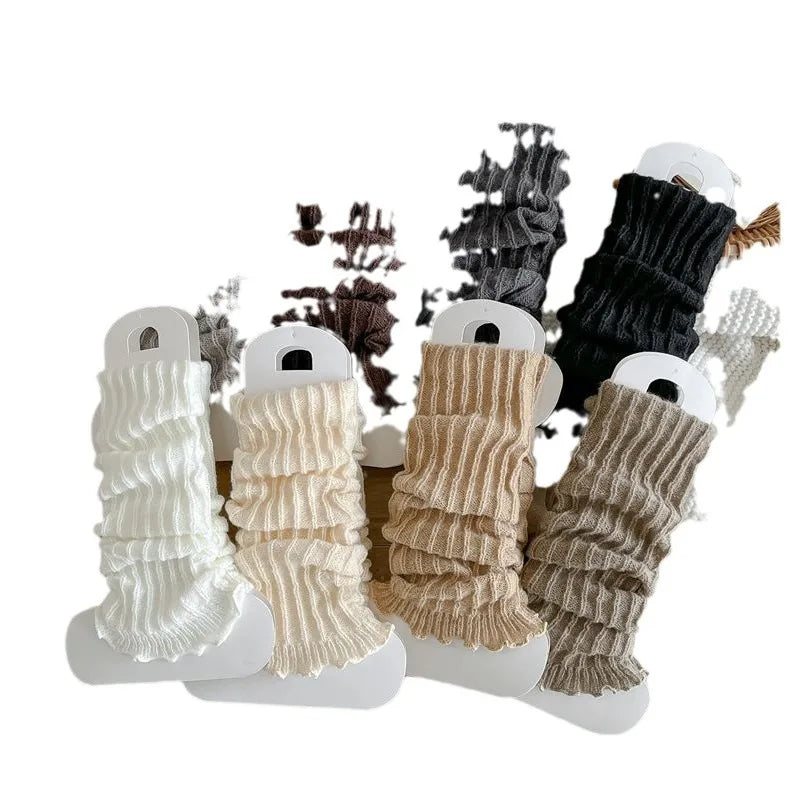 Herbst Winter Damen Beinwärmer Schwarz Weiß Gestrickte Fußabdeckung Lange Socken JK Japanische Mode Lolita Süße Mädchen Beinwärmer Neu