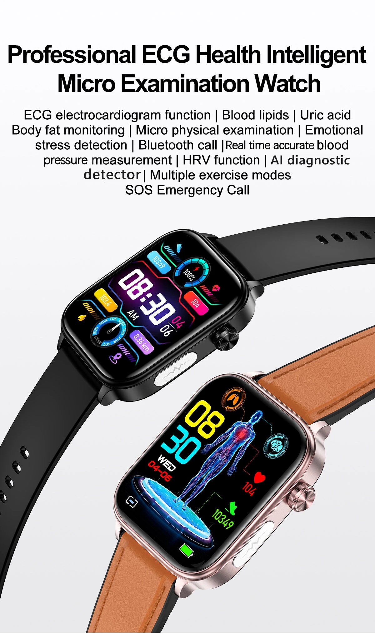 AI-Diagnosedetektor, Smartwatch für Damen, Blutfette und Harnsäure, Körpersammensetzungstest, Damen-Menstruationsgesundheits-Tracker, 2025, Neu