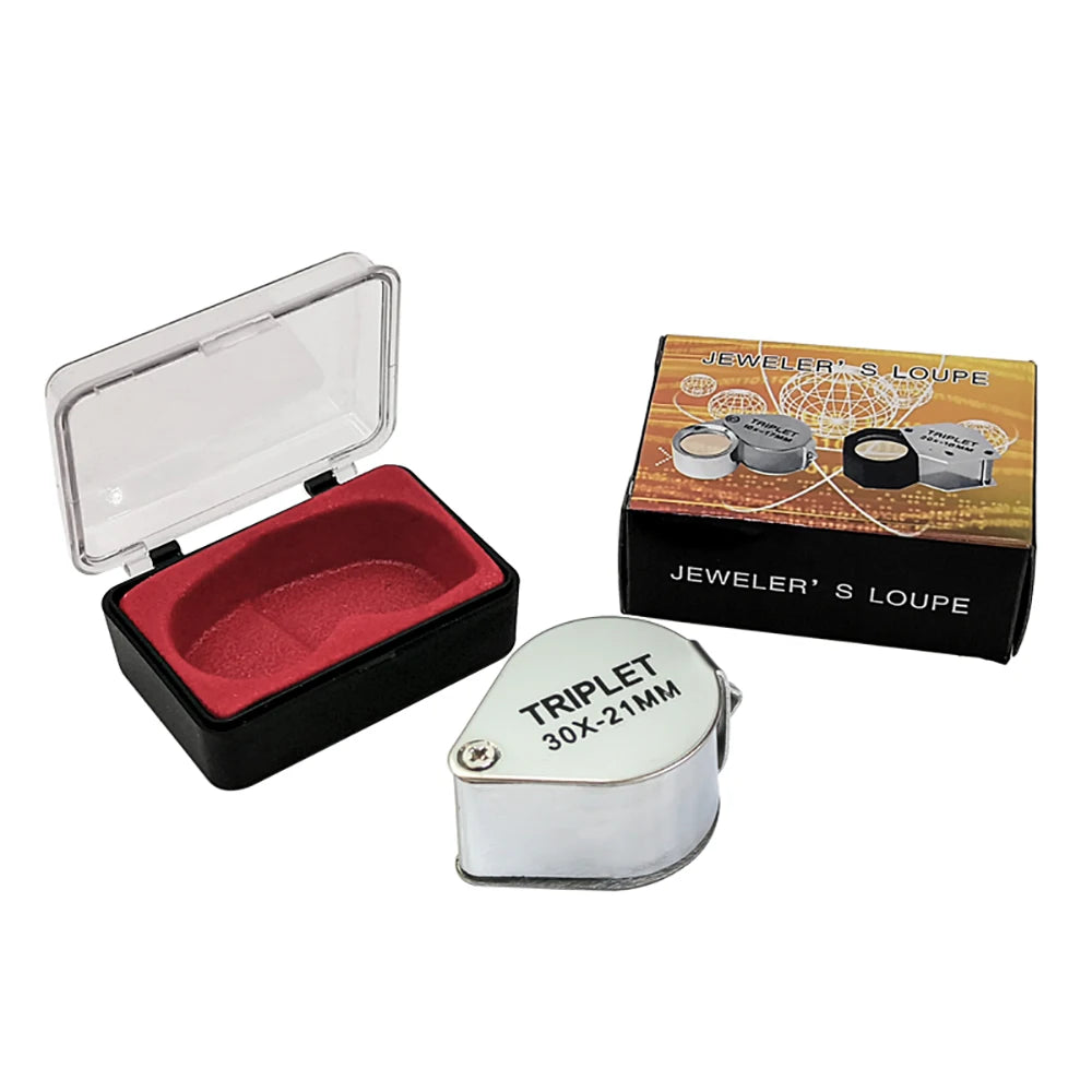 10-30x Pocket Magnifier Magnifying Glass Jewelry Loupe Foldable Diamond Lupa Triplet Jewelers Eye Glass Tool Reading Magnifier