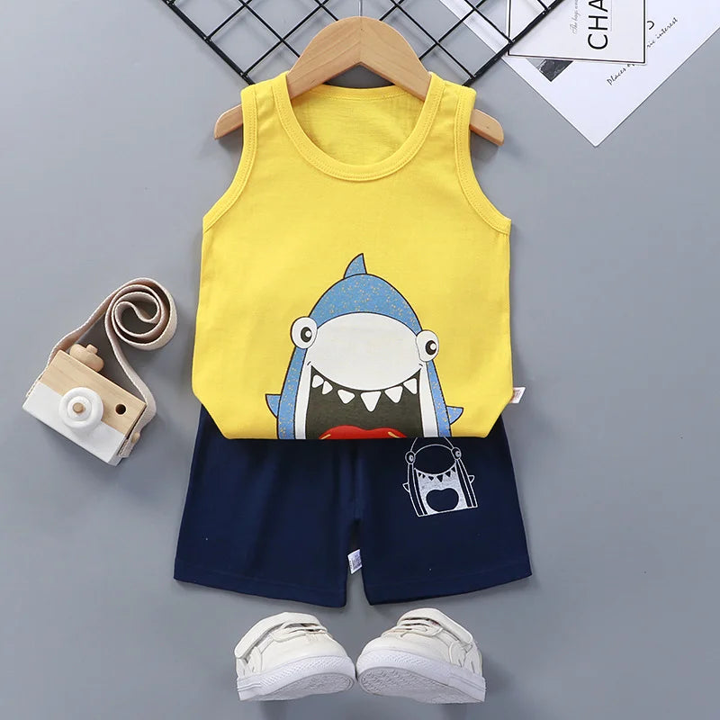 Kinder setzt Kinder kleidung Jungen Mädchen Weste Anzug Sommer Kinder kleidung Baby Baumwolle T-Shirts Shorts Tank Top ärmel los