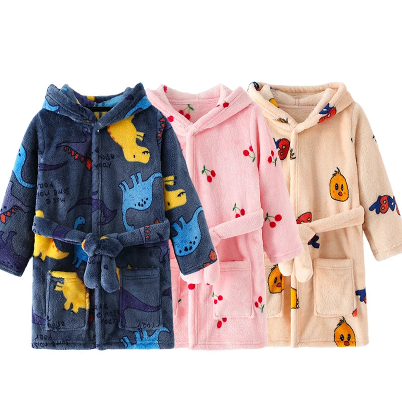 Flanell-Pyjama für Jungen und Mädchen, Herbst und Winter, Kinder-Nachtwäsche, weiche Kapuze, Kinder-Homewear, 2–8 Jahre