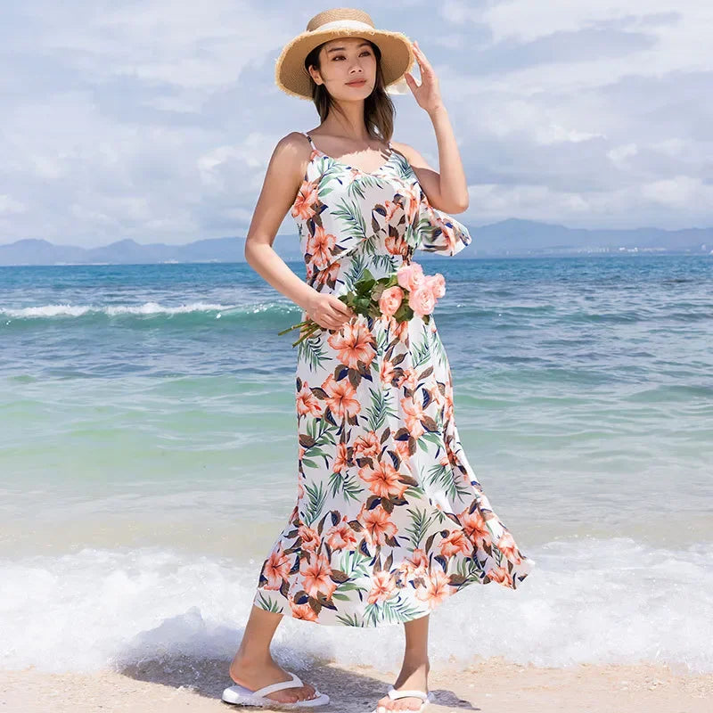 Family Look Vacation Beachwear Mother Daughter Sleeveless Dress Dad Son Matching Floral Shirt Set Parent-Child Holiday Outfits