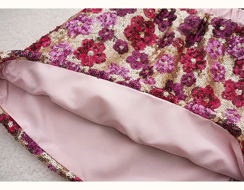 Mädchen Paillettenrock Blumenmode A-Linie Kurzer Rock für Kinder bestickt Elegante Prinzessin Herbst Winter Teen Kinder Kostüme