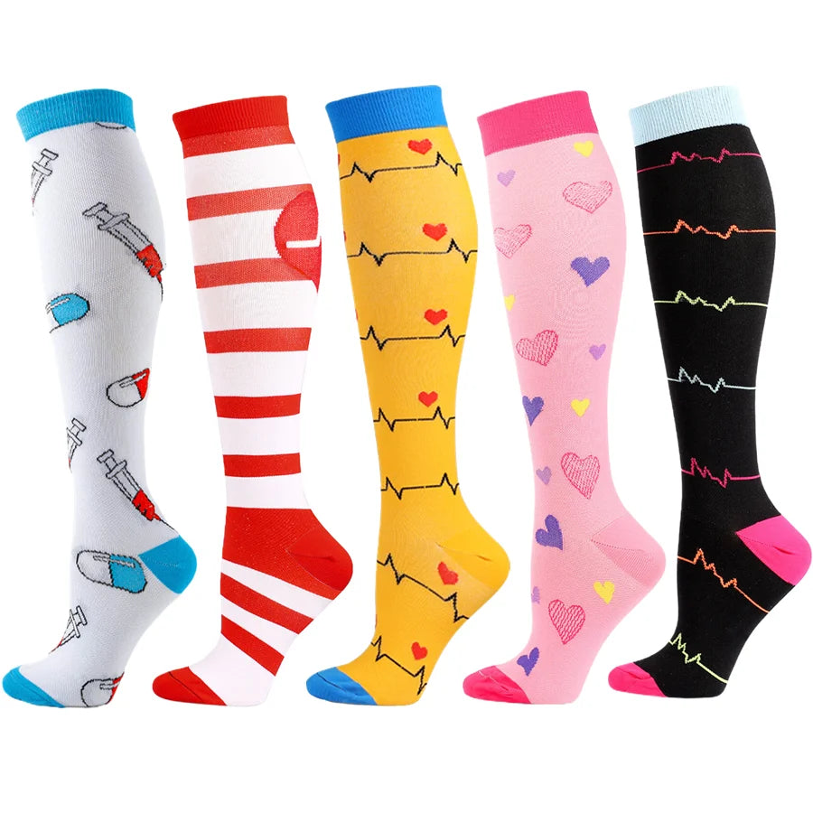 5 Paar Kompressionssocken für Damen, Wandern, Laufen, elastische Socken, Sportsocken, Flug, Schwangerschaft, geschwollene Krampfadern, Marathon-Socken