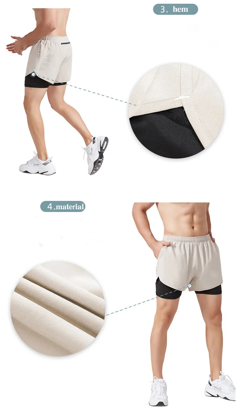 Männer Laufshorts Schnell trocknend Fitness Schwarz Doppel Schicht Shorts Männer Neue Sport Workout Training Bodybuilding Kurze Hosen