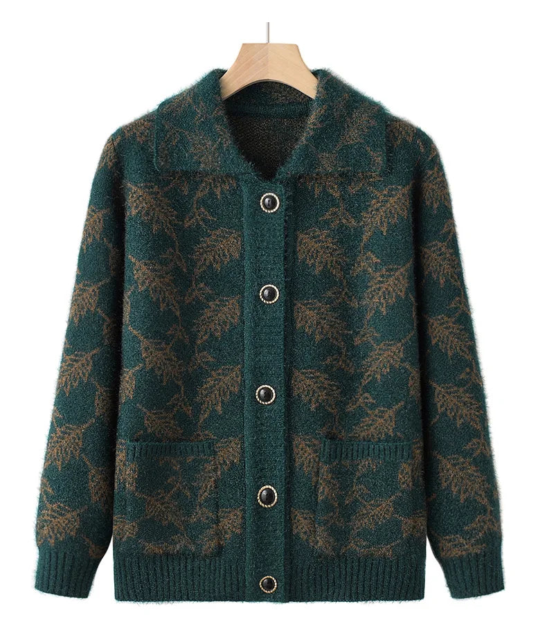 Mode Oma Gestrickte Oberbekleidung Mantel Herbst Winter Verdicken Pullover Jacke Mittleren Alters Mutter Tops Frauen Strickjacke Mujer 4XL