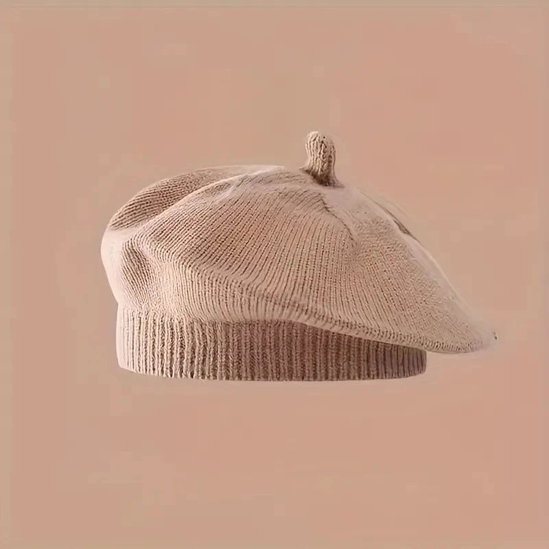 Blume Baby Baskenmütze Hut Winter Warme Gestrickte Beanie Cap für Kleinkind Mädchen Koreanische Kleinkind Prinzessin Künstler Einfarbig Maler Kappen