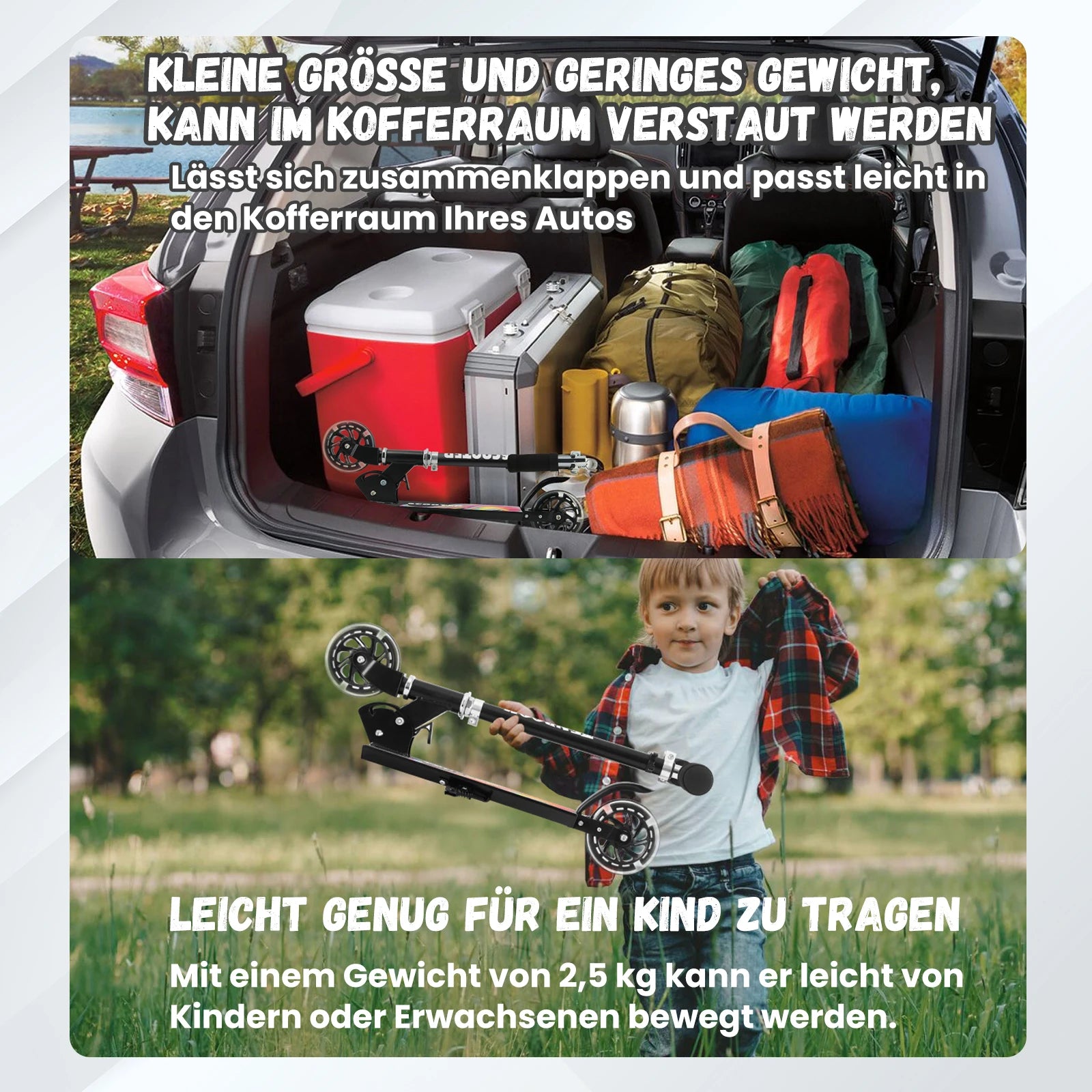 Roller für Kinder im Alter von 6-12/3-5 Jahren, faltbar und höhenverstellbar, LED-Leuchtrollen, maximale Belastung 50 kg.