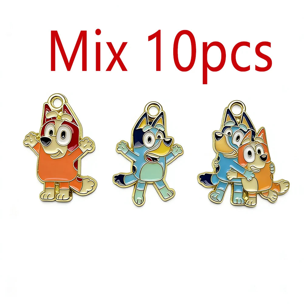 10er-Set Bluey & Bingo Familien-Cartoon-Emaille-Anhänger DIY Schmuckzubehör für Ohrringe, Armbänder & handgemachtes Basteln