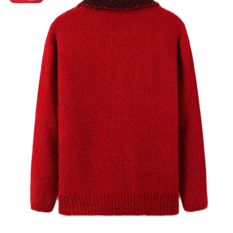 Lässiger Stil Dicker Jacquard-Strick-Cardigan für Ältere Frauen Warmer Mantel für Mütter und Großmütter