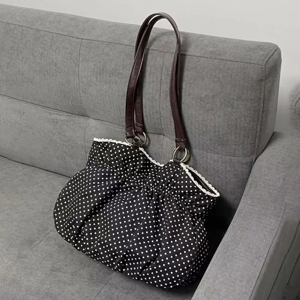 Trendy Vintage Damen Schleife Handtasche Ästhetische Dot Casual Chic Lady Schultertaschen Y2k All Match Ins Unterarmtasche Streetwear