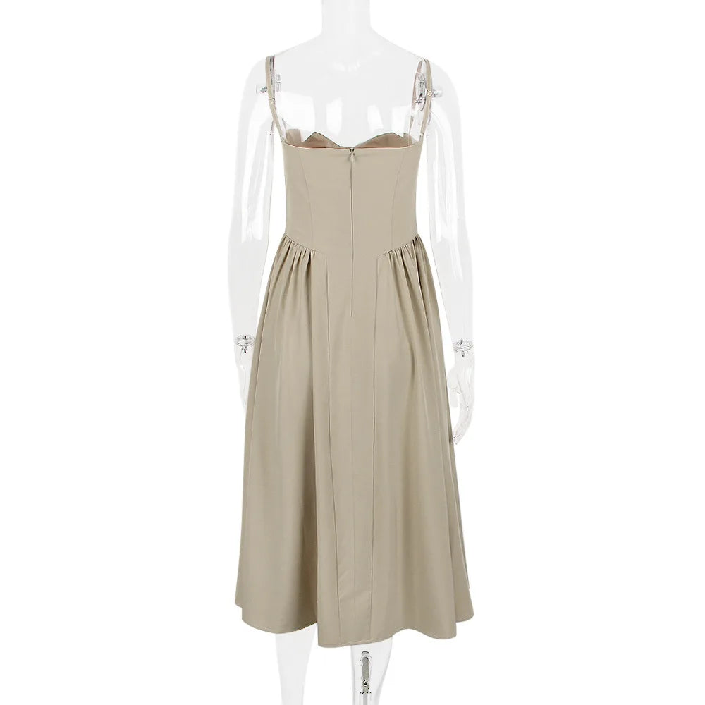 Sommer Frauen elegante ärmellose rücken freie Falten kleider Dame sexy feste Schlinge Midi-Kleid 2024 weibliche Party Abend A-Linie Roben