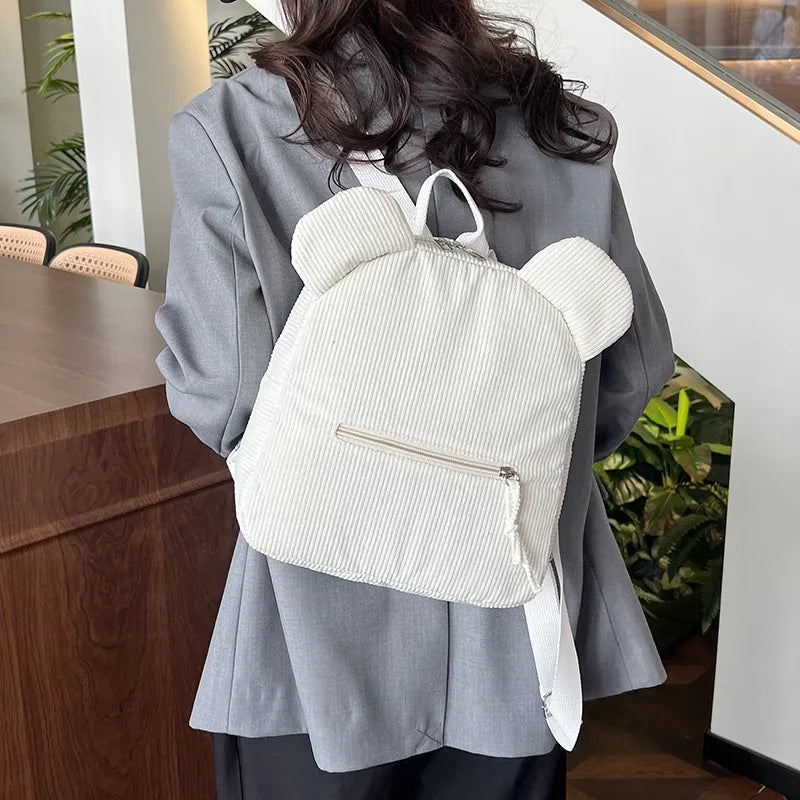 Niedlicher Fleece-Rucksack mit Bärenohren für Mädchen, 1 Stück warmer kleiner Tagesrucksack aus Lammwolle, lässiger Kinder-Schulranzen-Rucksack für Reisen, Einkaufen