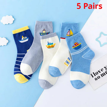 5 Paar neue Herbst und Winter Kinder Socken gestreifte Segelboot Jungen Socken 4 bis 8 Jahre alte Socken