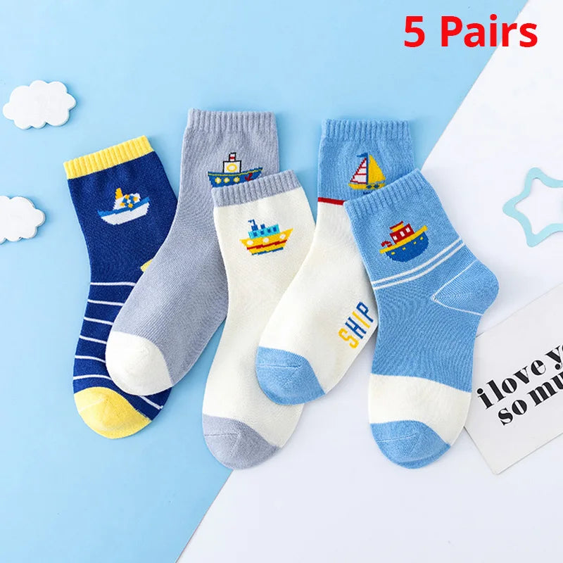5 Paar neue Herbst und Winter Kinder Socken gestreifte Segelboot Jungen Socken 4 bis 8 Jahre alte Socken