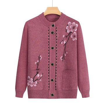 Oma Strickjacke Mittleren Alters und Ältere Frauen Pullover Mantel Frühling Herbst Warme Lange Ärmel Stricken Tops Mutter Geladen