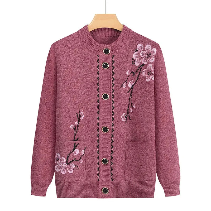 Oma Strickjacke Mittleren Alters und Ältere Frauen Pullover Mantel Frühling Herbst Warme Lange Ärmel Stricken Tops Mutter Geladen