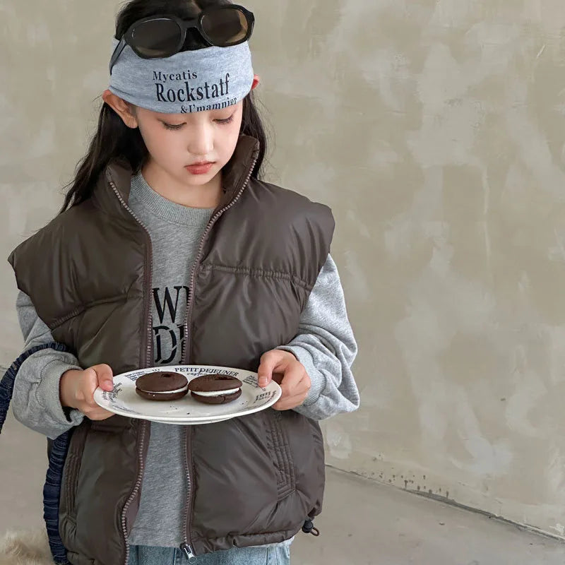 Herbst Winter Neue Jungen Mädchen Weste Einfarbig Dicke Warme Daunen Baumwolle Zipper Weste Für 3-12 Jahre Teen kinder Casual Oberbekleidung