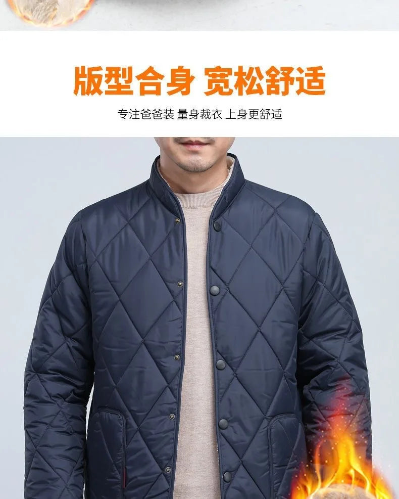 Neue Lammfell-Baumwolljacke für Ältere Herren, Dicke Fleece-Gefütterte Lockere Warme Winterjacke für Väter und Großväter