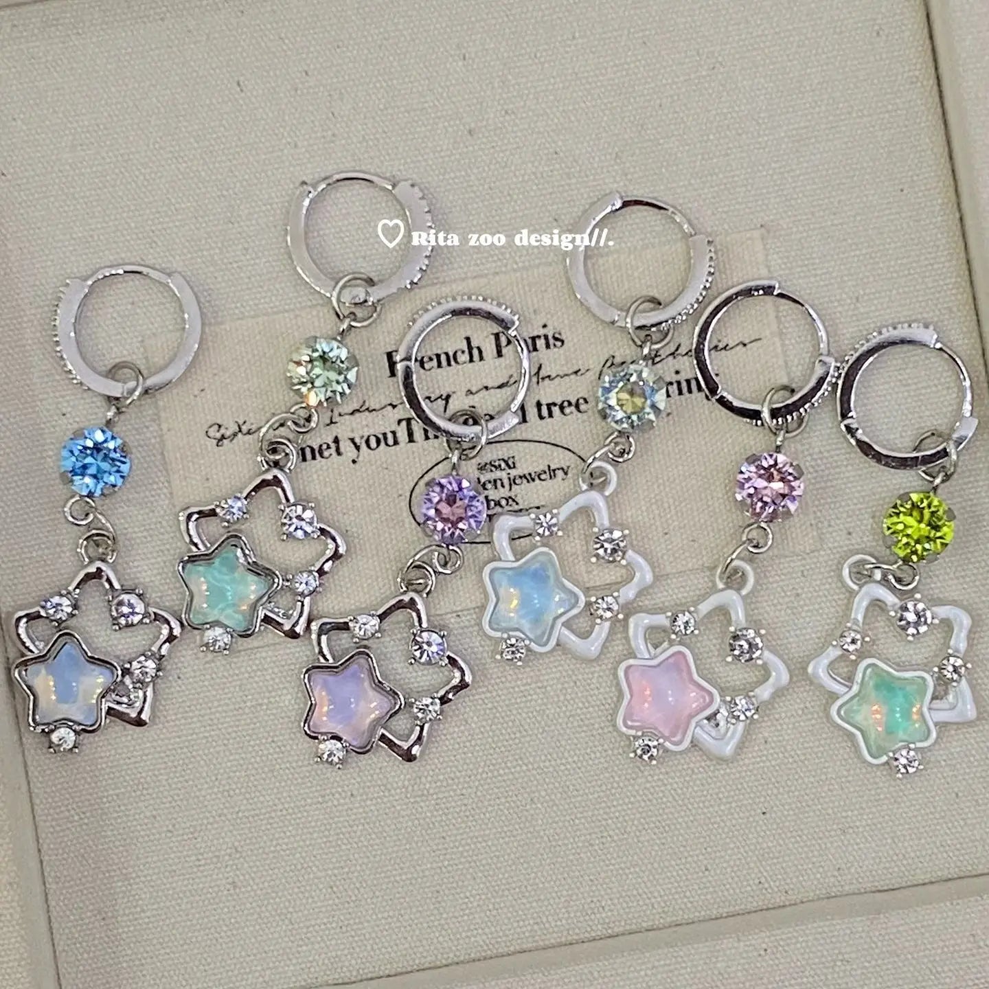 Französischer Süßer Stern-Handyanhänger Y2K Ästhetischer Kristallherz-Anhänger Kawaii Taschenanhänger Trendiger Schmuck Geschenk für Mädchen