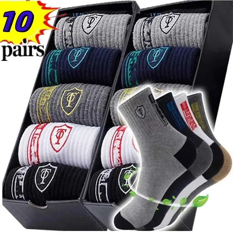 10pairs Atmungsaktive Baumwolle Sport Strümpfe Männer Bambus Faser Herbst und Winter Männer Socken Schweiß Absorption Deodorant Business Sox
