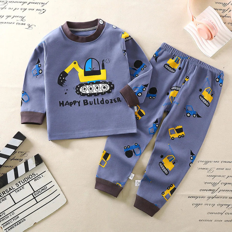 Baumwolle Kinder Pyjamas Set für Jungen Mädchen Herbst und Winter Cartoon Schlafen Loungewear Kinder Nacht Nachtwäsche Hause Tragen Kleidung
