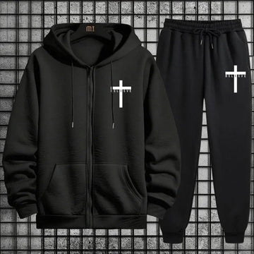 CrosofChrist Herren Hip-Hop Trainingsanzug 2025 N 2-teiliges Outfit Reißverschluss-Hoodie Jogger Urban Streetwear Herbst Winter Mode