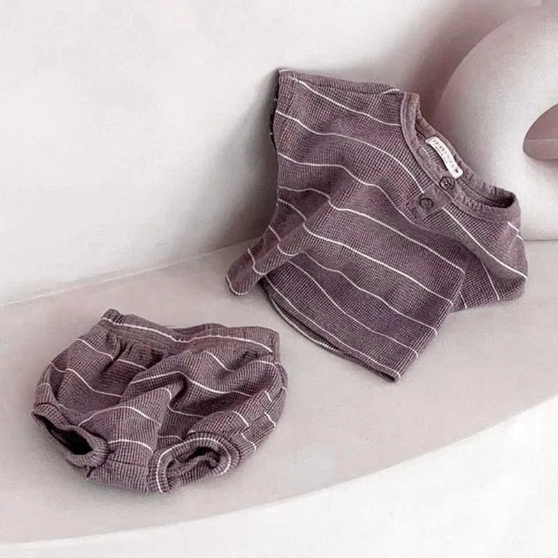 2024 Sommer Baby-Bekleidungsset Gestreiftes T-Shirt und Bloomer 2-teilig Jungen-Kleidungsset Niedliches Reines Bekleidungsset für Kleinkinder
