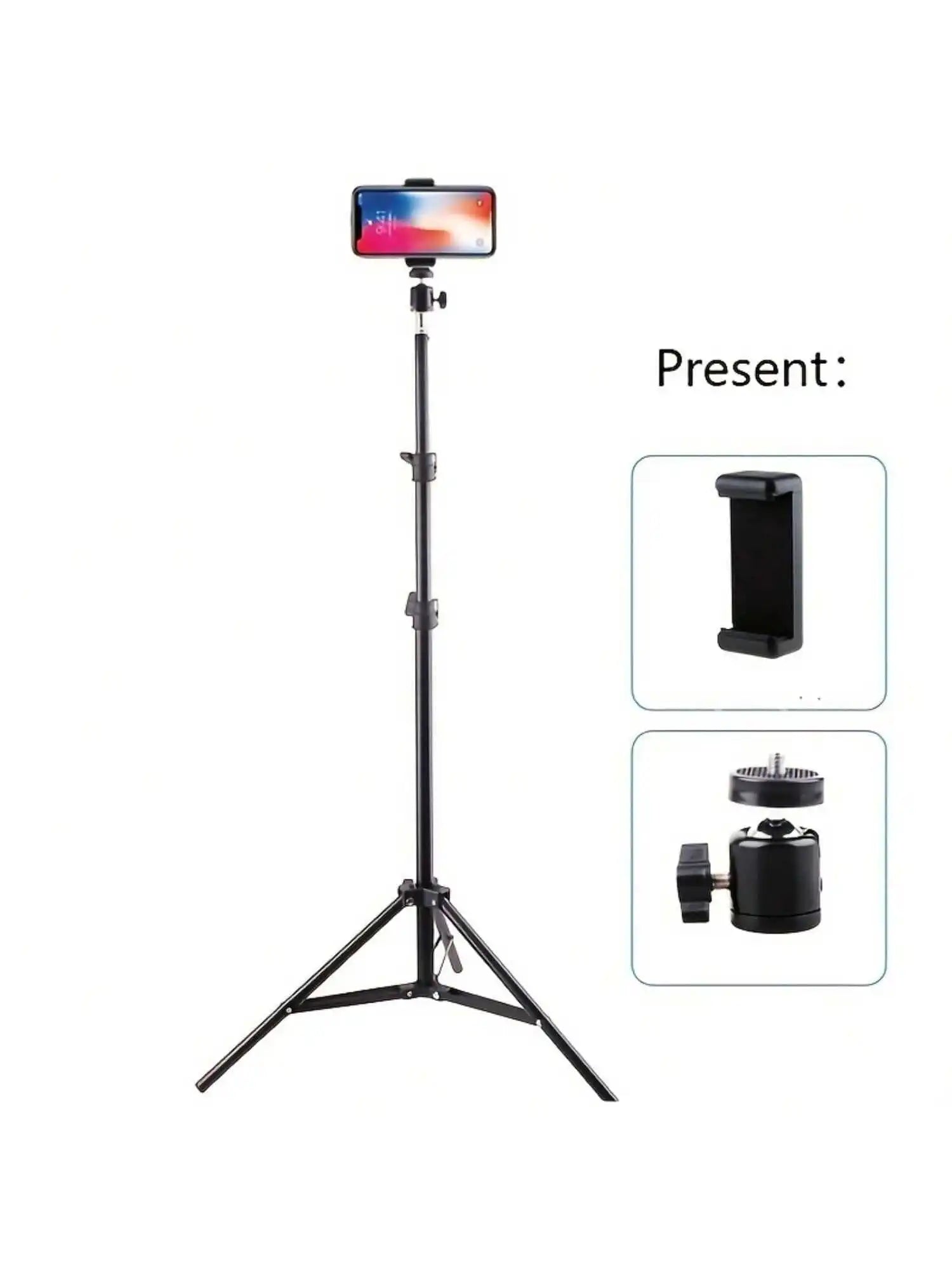 1 Stück 63-Zoll-Stativ mit klappbarem Stativ und Telefonhalterclip, 160,02 cm, multifunktionales Stativ, Stativ für Telefon und Kamera