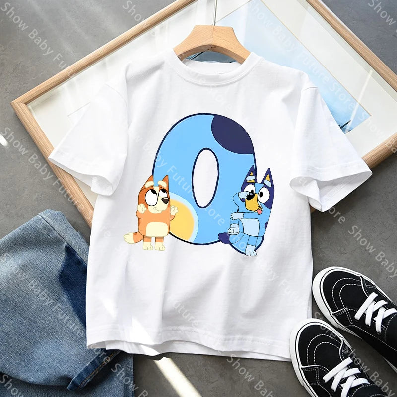 Blueys T-Shirt für Jungen und Mädchen, Cartoon-Buchstaben A-Z, Namenskleidung, Oberteile, Sommer, atmungsaktiv, niedliches Anime-Kurzarmshirt, neue Geburtstagsgeschenke