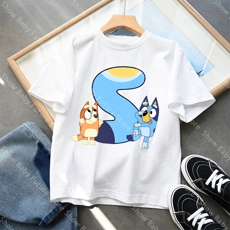 Blueys T-Shirt für Jungen und Mädchen, Cartoon-Buchstaben A-Z, Namenskleidung, Oberteile, Sommer, atmungsaktiv, niedliches Anime-Kurzarmshirt, neue Geburtstagsgeschenke