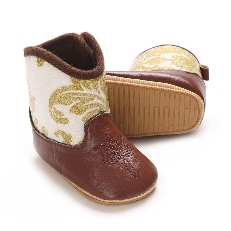 Winterstiefel für Babys, Jungen und Mädchen, 0–12 Monate, Western-Denim, Lauflernschuhe, warm, lässig, modisch
