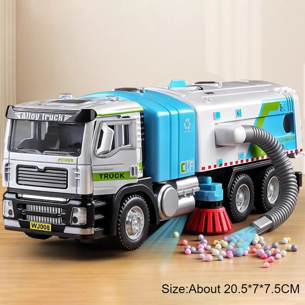 1:50 Elektrische Kehrmaschine Legierung Bewässerung Lkw Diecast Modell Miniatur Spielzeug Auto Türen Geöffnet Sound Licht Fahrzeuge für Kinder Geschenke