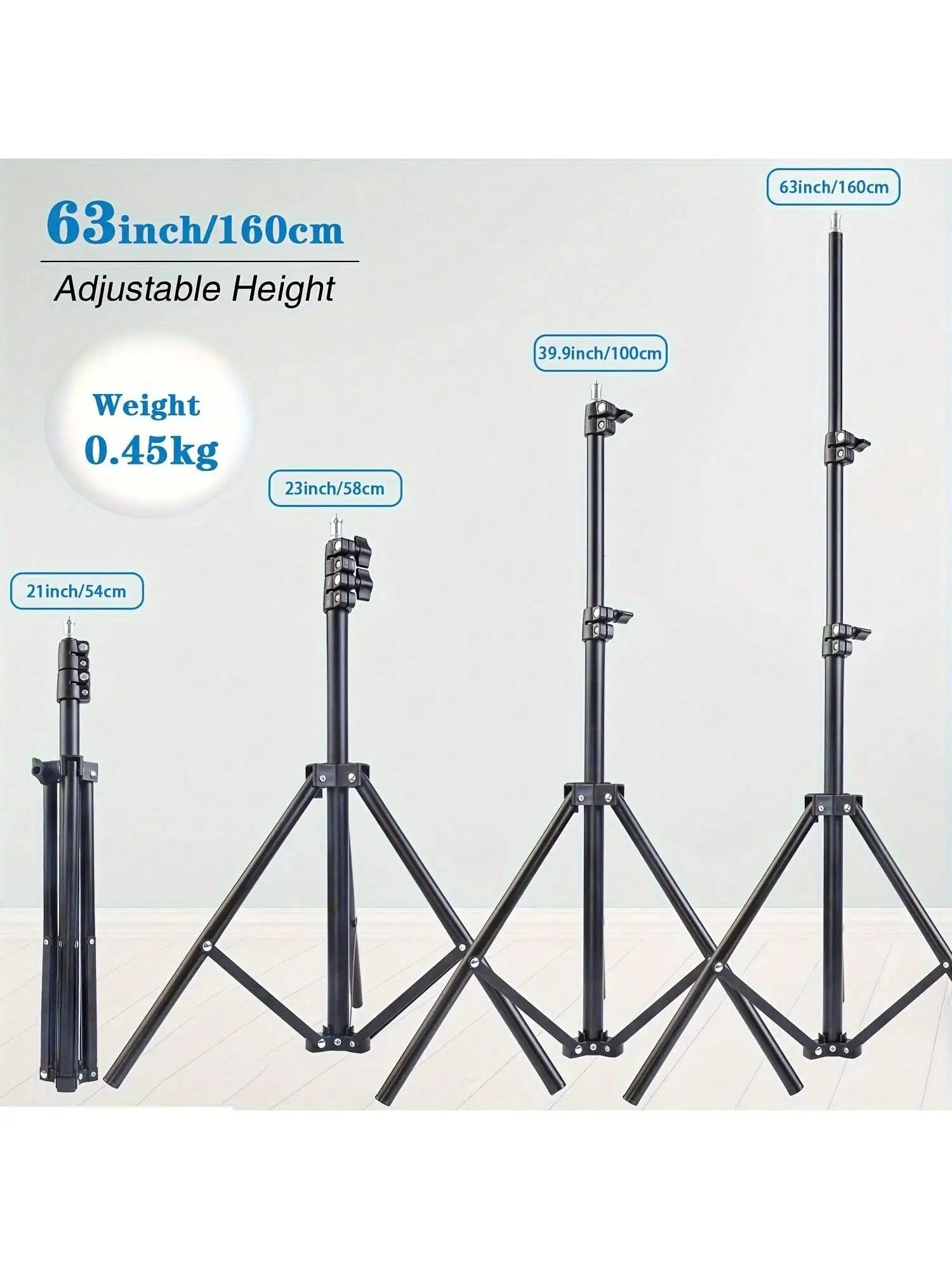 1 Stück 63-Zoll-Stativ mit klappbarem Stativ und Telefonhalterclip, 160,02 cm, multifunktionales Stativ, Stativ für Telefon und Kamera