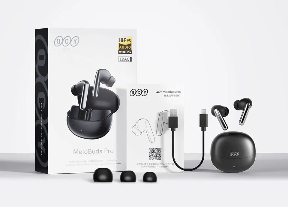 QCY MeloBuds Pro Adaptive Hybrid Active Noise Cancelling Kabellose Ohrhörer 46 dB Bluetooth 5.3 LDAC Hi-Res Audio 34H Ohrhörer Bequeme Passform