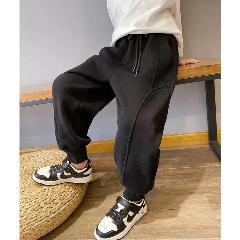 4-12Y Frühling Herbst Kinder Einfarbig Lose Sweatpant Teen Jungen Knöchel Länge Hose Winter Jogger Junge Elastische Taille Sport hosen