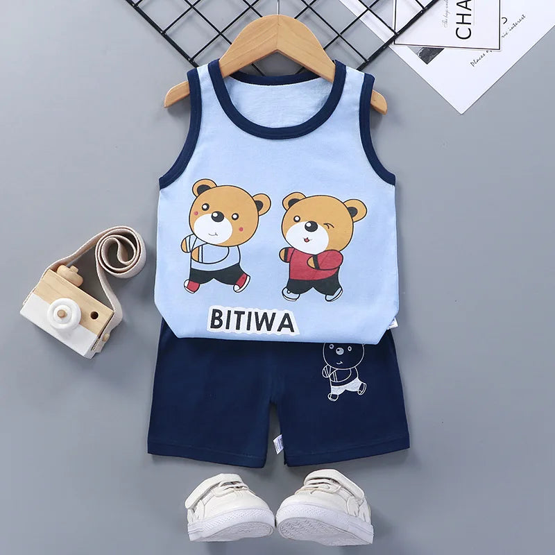 Kinder setzt Kinder kleidung Jungen Mädchen Weste Anzug Sommer Kinder kleidung Baby Baumwolle T-Shirts Shorts Tank Top ärmel los