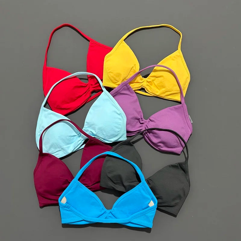Sport-BH mit Trägern, Yoga-Unterwäsche, Damen-Gymnastik-Top, Lauftraining, rückenfreier BH, hohe Unterstützung, aktive Kleidung, Fitness, Workout, Neckholder