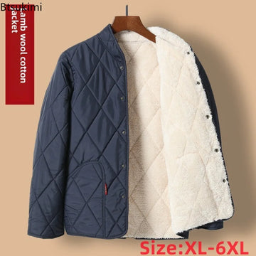 Neue Lammfell-Baumwolljacke für Ältere Herren, Dicke Fleece-Gefütterte Lockere Warme Winterjacke für Väter und Großväter