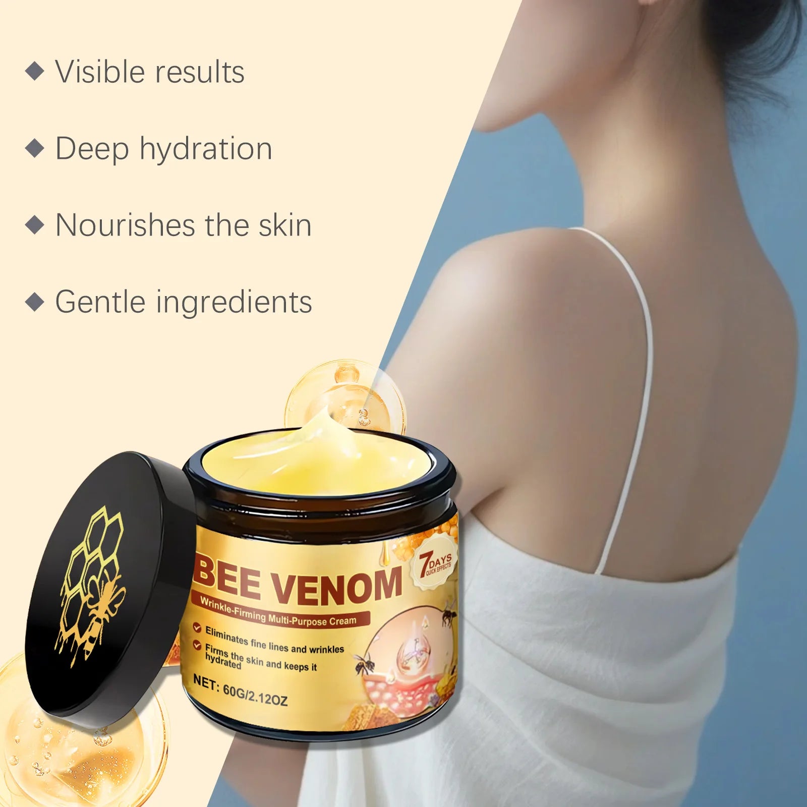 Bee Venom Straffende Creme für schlaffe Haut, Lifting, Straffung, Anti-Falten, Verblassen feiner Linien, feuchtigkeitsspendende Multi-Action-Körpercreme
