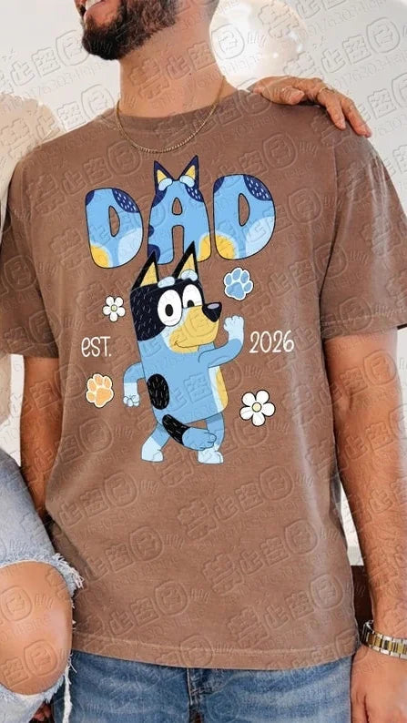 2026 Bluey Familien-Shirts, Cartoon Blauer Hund Mama Papa Partnerlook T-Shirts, Cooler Cartoon-Druck, Lässige Eltern-Kind Atmungsaktive T-Shirts