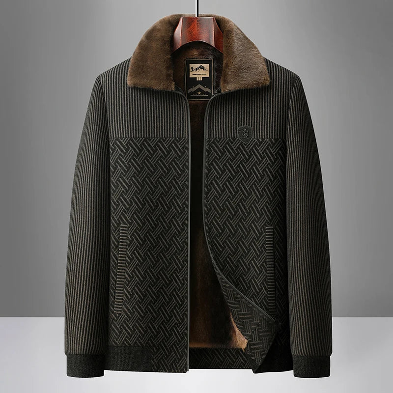 2025, Herren-Jacke aus Wollmischung, Herren-Plüsch-verdickte Chenille-Baumwollkleidung, Papa-Kleidung, warmer Opa-Baumwollmantel
