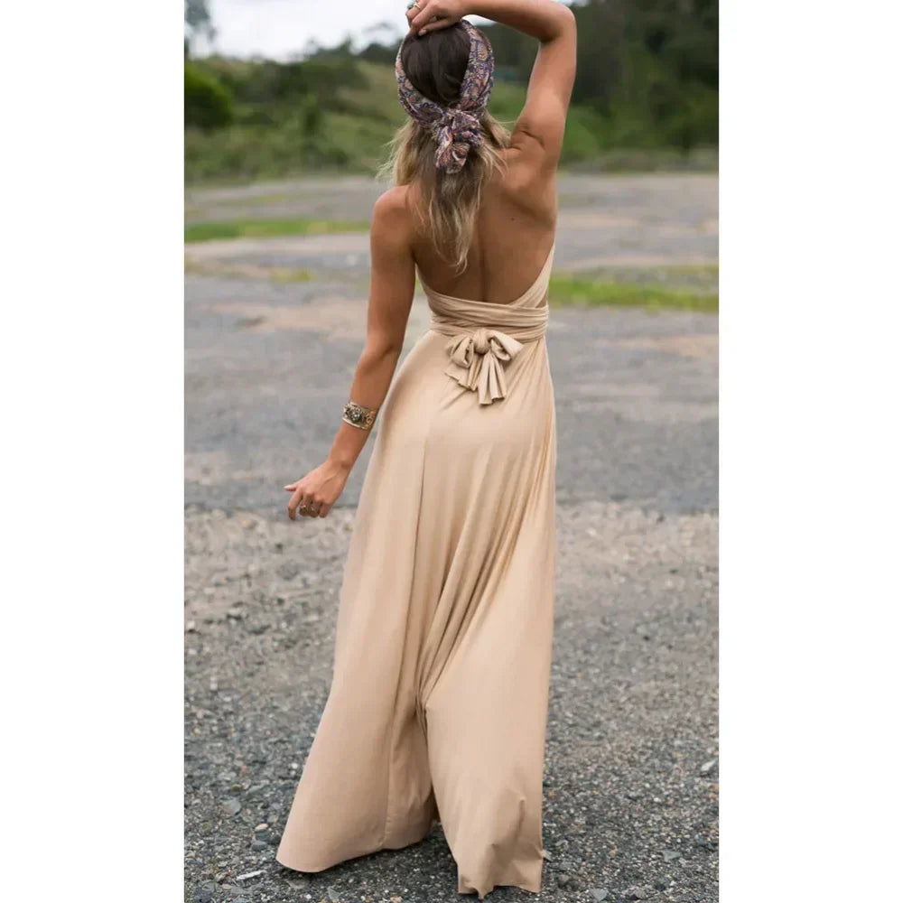 Mode Multi-getragen V-ausschnitt Vestidos De Fiesta Frauen Lange Kleid Sexy Geschnallt Dame Sommer Maxi Kleid
