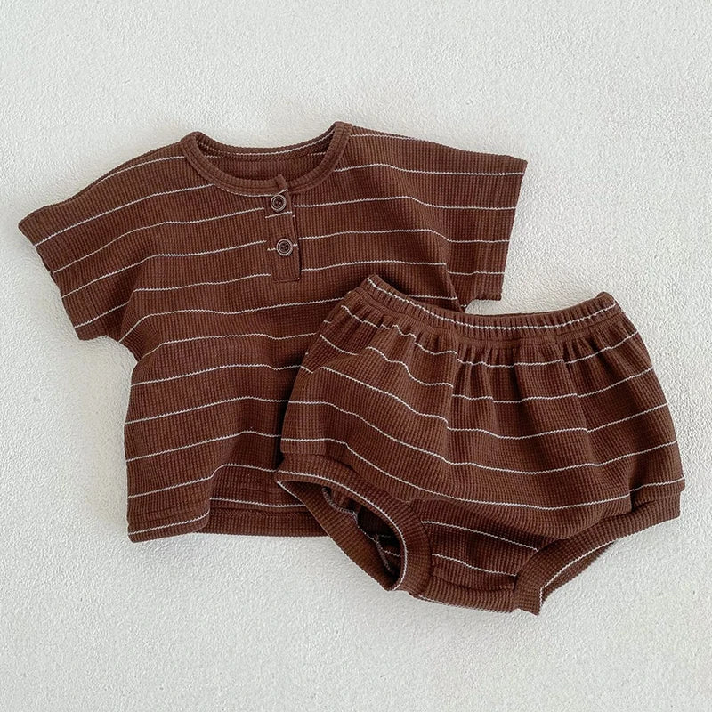2024 Sommer Baby-Bekleidungsset Gestreiftes T-Shirt und Bloomer 2-teilig Jungen-Kleidungsset Niedliches Reines Bekleidungsset für Kleinkinder