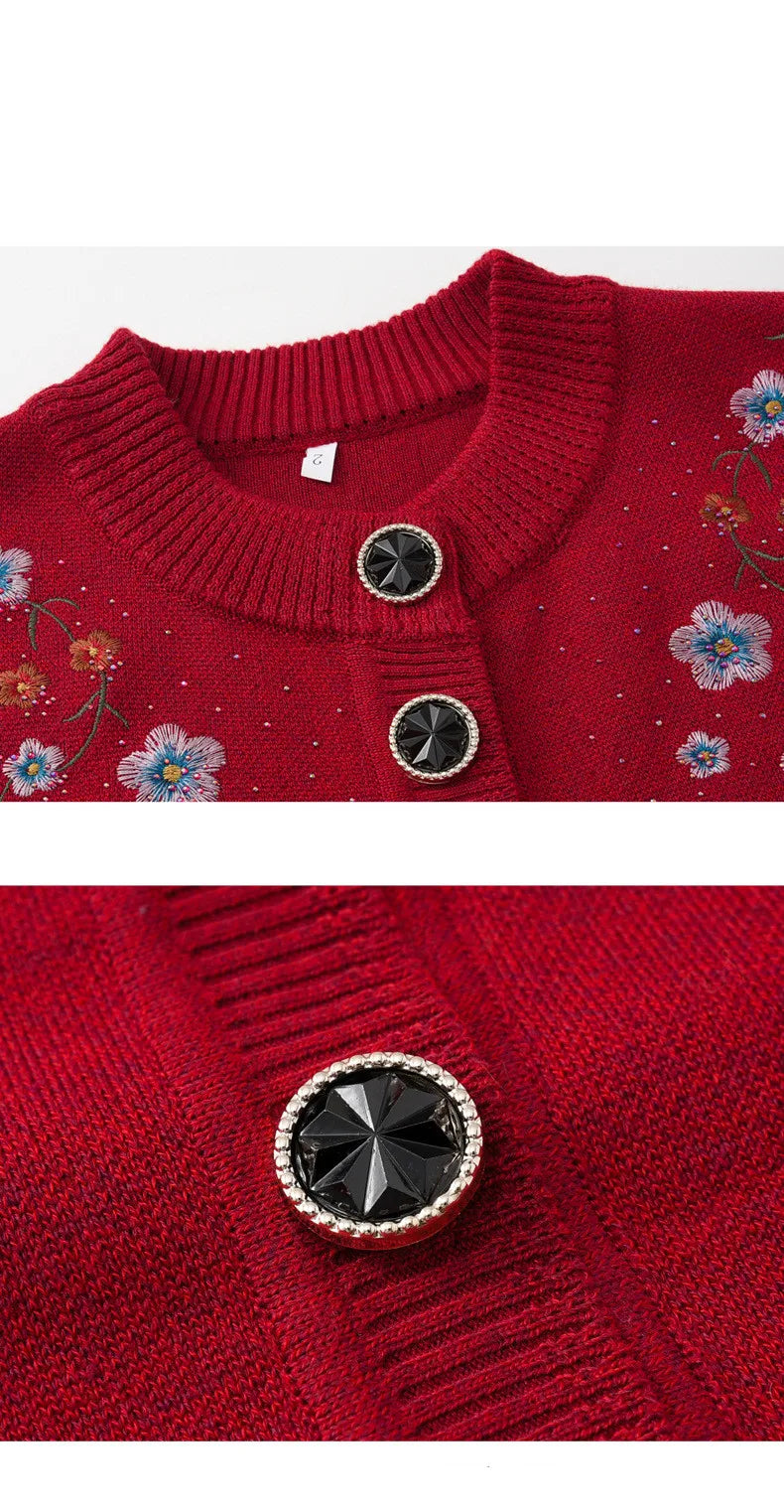 Frühling Herbst Top Frauen Ältere Mutter der Bestickt Gestrickte Pullover Oma Winter Plus Samt Dicke Strickjacke Mantel XL-4XL